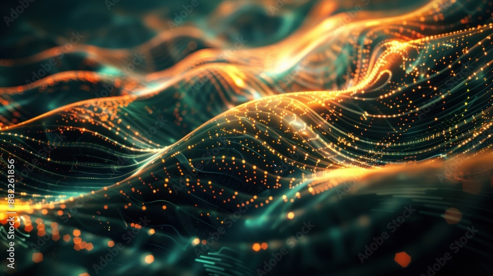 Abstract Digital Landscape with Golden Lights Abstract Digital Landscape with Golden Lights