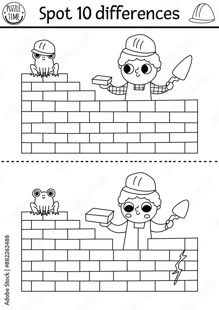 Find differences black and white game. Construction site educational ...