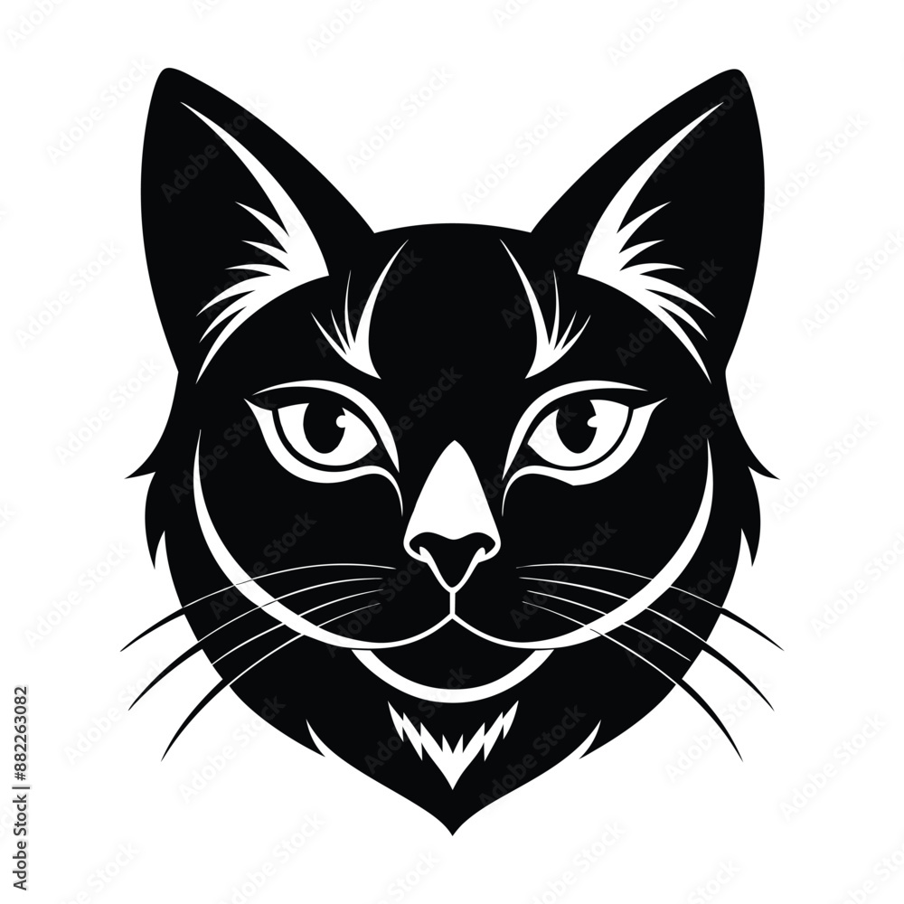 Vector Silhouette of Cat Face, Black & White Cat Head Illustration Vector Silhouette of Cat Face, Black & White Cat Head Illustration
