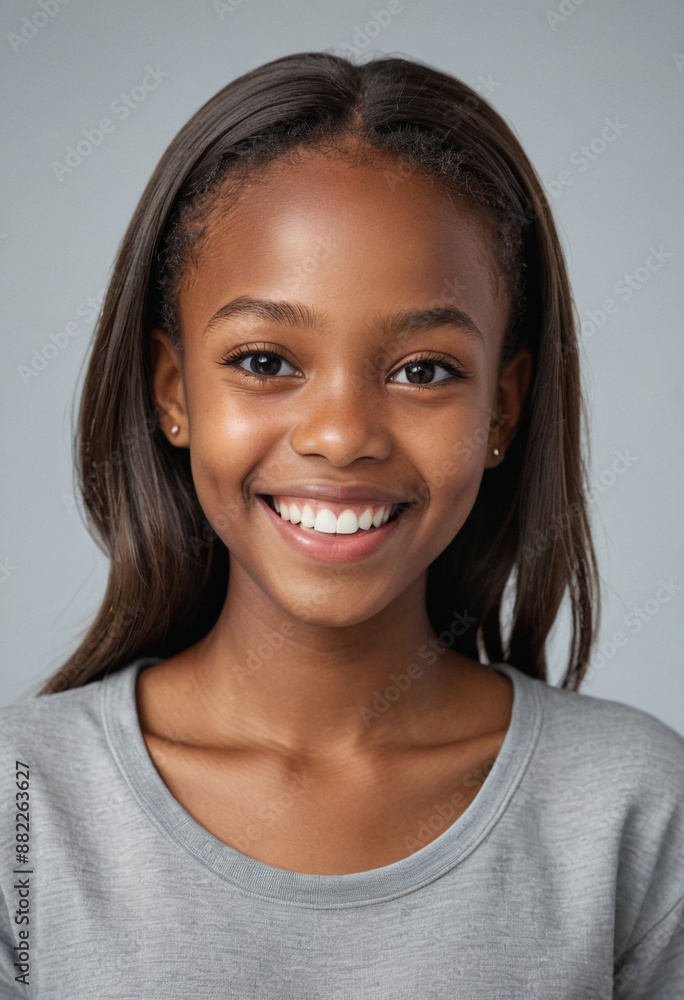 Portrait view of a regular happy smiling Angola girl, ultra realistic, candid, social media, avatar image, plain solid background Portrait view of a regular happy smiling Angola girl, ultra realistic, candid, social media, avatar image, plain solid background