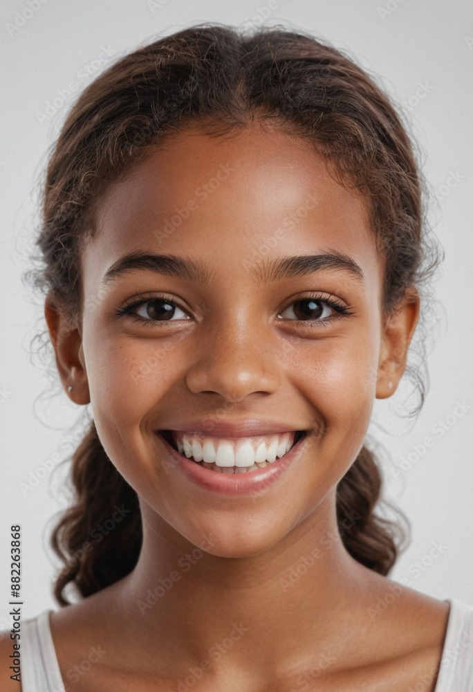 Portrait view of a regular happy smiling Cabo Verde girl, ultra realistic, candid, social media, avatar image, plain solid background Portrait view of a regular happy smiling Cabo Verde girl, ultra realistic, candid, social media, avatar image, plain solid background