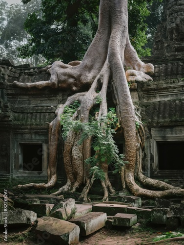 Ancient ruins embrace by nature's grip
