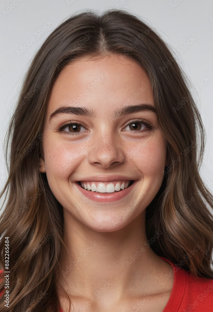 Portrait view of a regular happy smiling Georgia girl, ultra realistic, candid, social media, avatar image, plain solid background Portrait view of a regular happy smiling Georgia girl, ultra realistic, candid, social media, avatar image, plain solid background