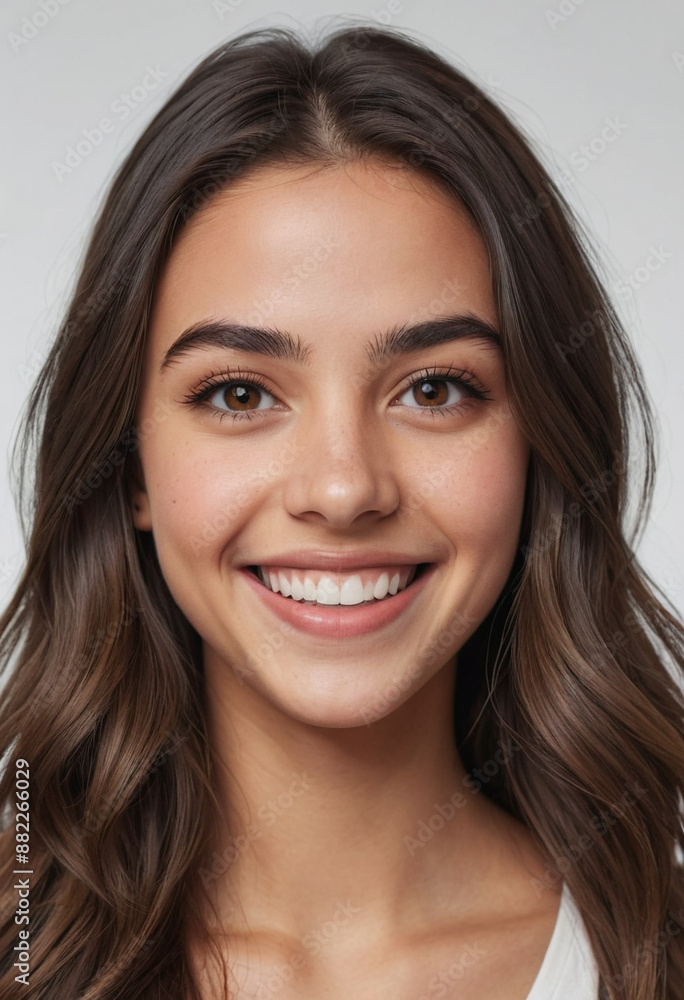 Portrait view of a regular happy smiling Jordan girl, ultra realistic, candid, social media, avatar image, plain solid background Portrait view of a regular happy smiling Jordan girl, ultra realistic, candid, social media, avatar image, plain solid background