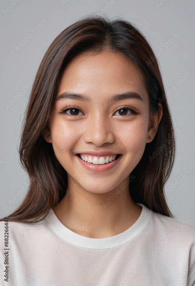 Portrait view of a regular happy smiling Malaysia girl, ultra realistic, candid, social media, avatar image, plain solid background Portrait view of a regular happy smiling Malaysia girl, ultra realistic, candid, social media, avatar image, plain solid background