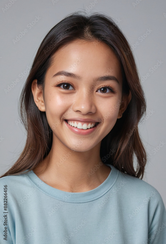 Portrait view of a regular happy smiling Malaysia girl, ultra realistic, candid, social media, avatar image, plain solid background Portrait view of a regular happy smiling Malaysia girl, ultra realistic, candid, social media, avatar image, plain solid background