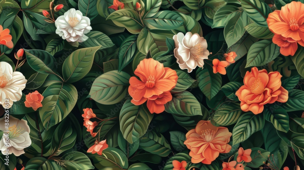 Floral Pattern with White and Orange Flowers Floral Pattern with White and Orange Flowers