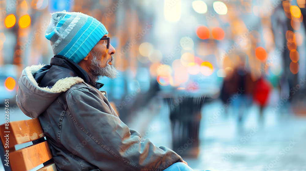 Elderly Homeless Man on Winter Street, Senior Facing Poverty, Homelessness Crisis, Social Issues. Elderly Homeless Man on Winter Street, Senior Facing Poverty, Homelessness Crisis, Social Issues.