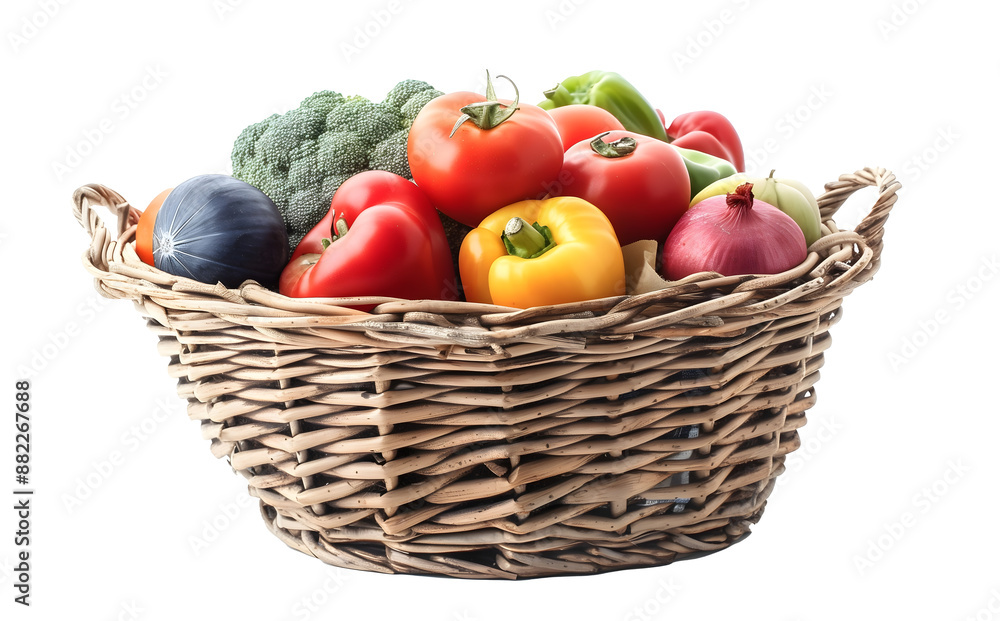 wicker basket of fresh vegetables isolated on transparent background wicker basket of fresh vegetables isolated on transparent background