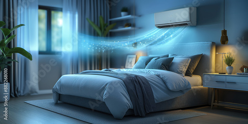 Klimaanlage, aus der eine kühle und frische blaue Brise strömt