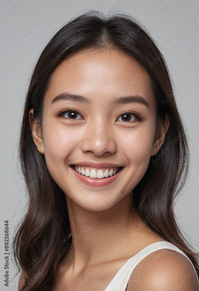 Portrait view of a regular happy smiling Singapore girl, ultra realistic, candid, social media, avatar image, plain solid background Portrait view of a regular happy smiling Singapore girl, ultra realistic, candid, social media, avatar image, plain solid background
