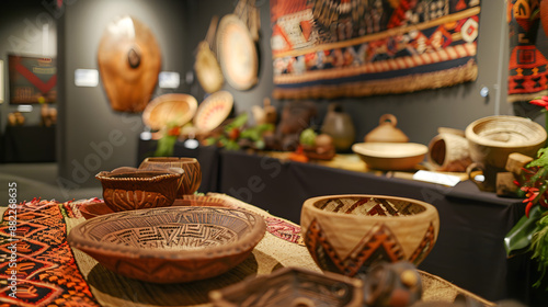 A diverse showcase of traditional arts and crafts from around the world at cultural exhibition.