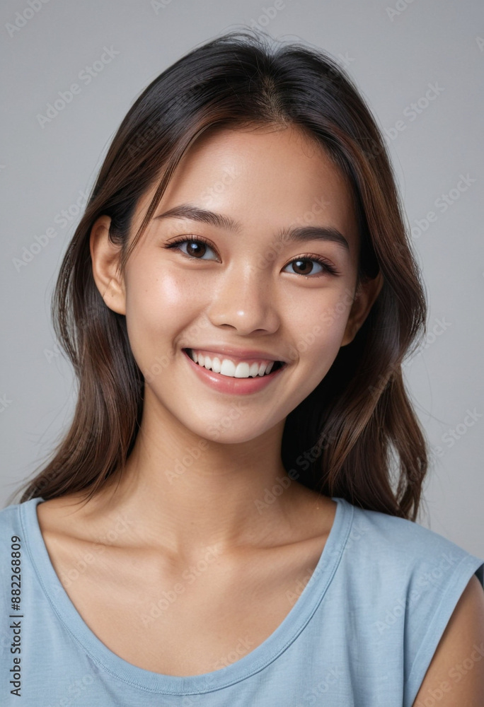 Portrait view of a regular happy smiling Thailand girl, ultra realistic, candid, social media, avatar image, plain solid background Portrait view of a regular happy smiling Thailand girl, ultra realistic, candid, social media, avatar image, plain solid background