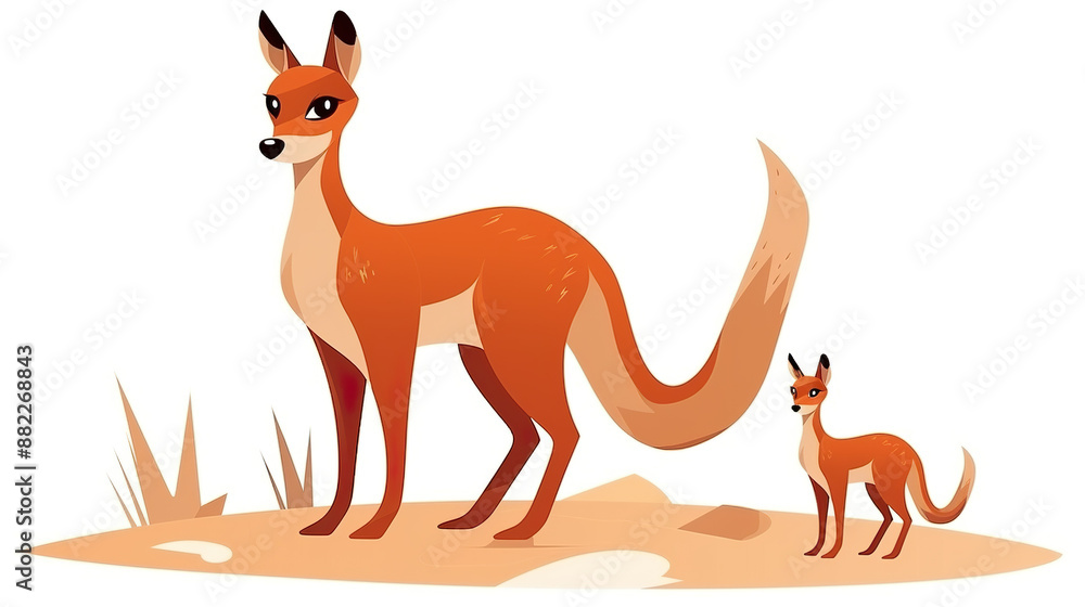 isolated on a white backdrop is a mother kangaroo with her adorable young baby. isolated on a white backdrop is a mother kangaroo with her adorable young baby.
