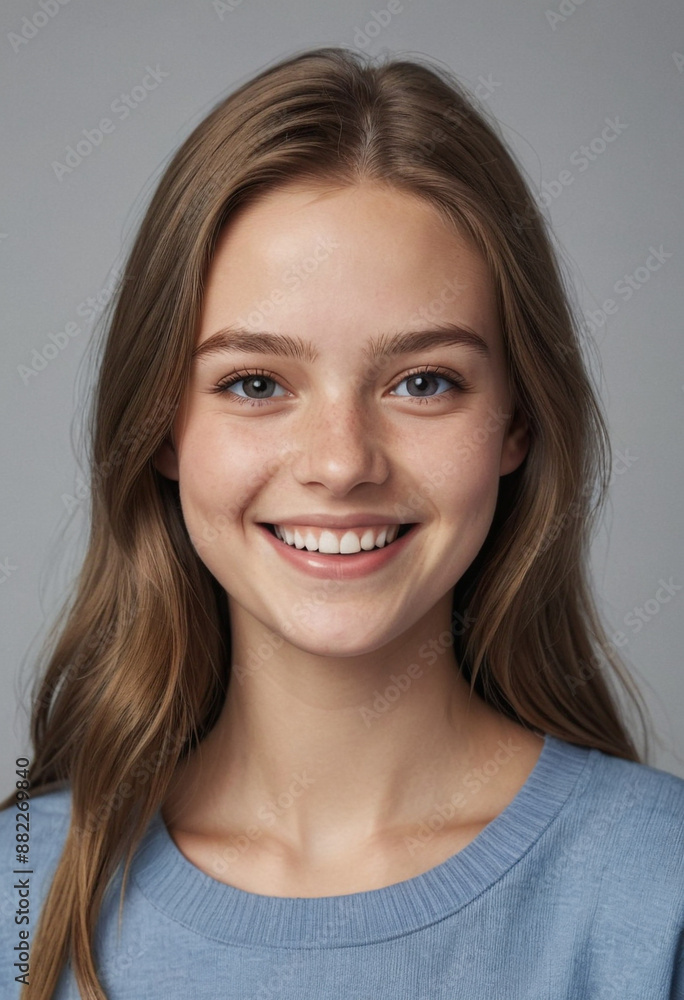 Portrait view of a regular happy smiling Iceland girl, ultra realistic, candid, social media, avatar image, plain solid background Portrait view of a regular happy smiling Iceland girl, ultra realistic, candid, social media, avatar image, plain solid background