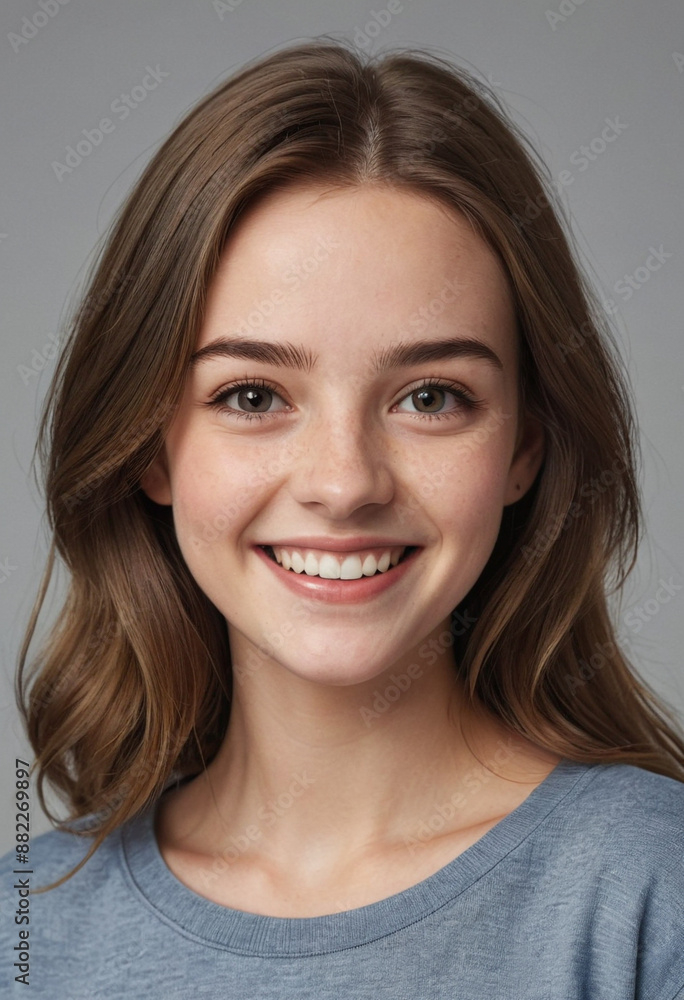 Portrait view of a regular happy smiling Ireland girl, ultra realistic, candid, social media, avatar image, plain solid background