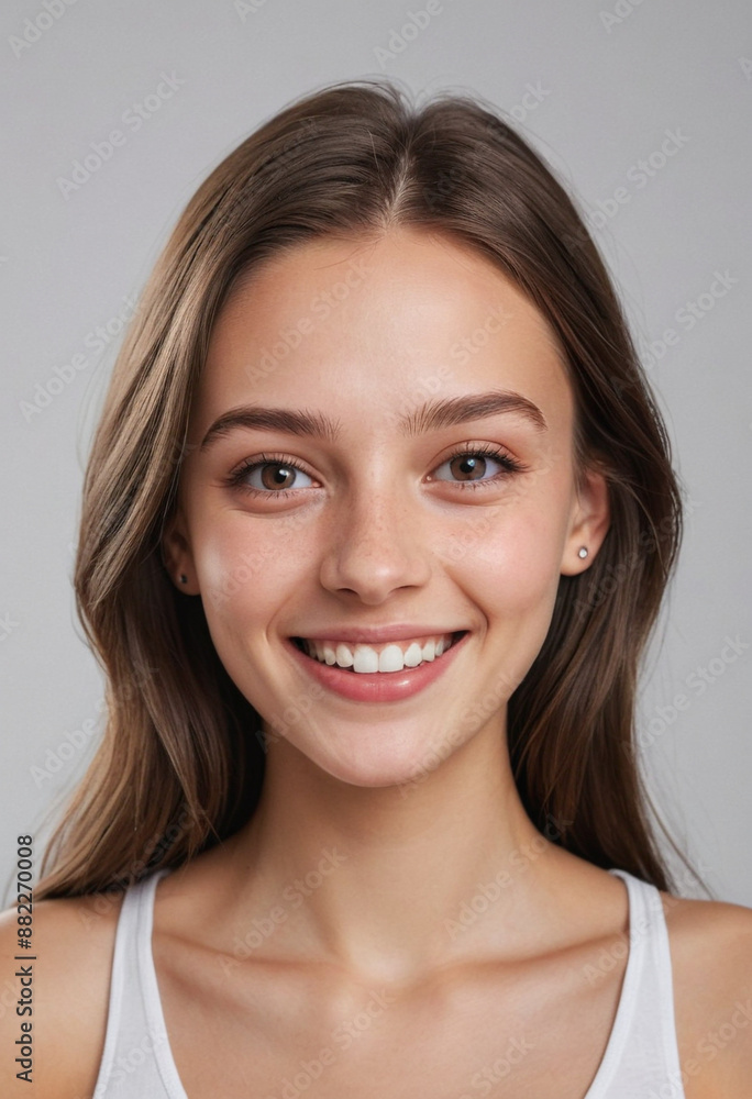 Portrait view of a regular happy smiling Latvia girl, ultra realistic, candid, social media, avatar image, plain solid background Portrait view of a regular happy smiling Latvia girl, ultra realistic, candid, social media, avatar image, plain solid background
