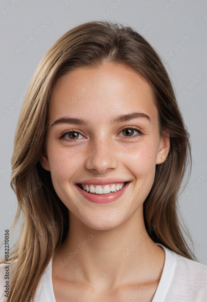 Portrait view of a regular happy smiling Liechtenstein girl, ultra realistic, candid, social media, avatar image, plain solid background Portrait view of a regular happy smiling Liechtenstein girl, ultra realistic, candid, social media, avatar image, plain solid background