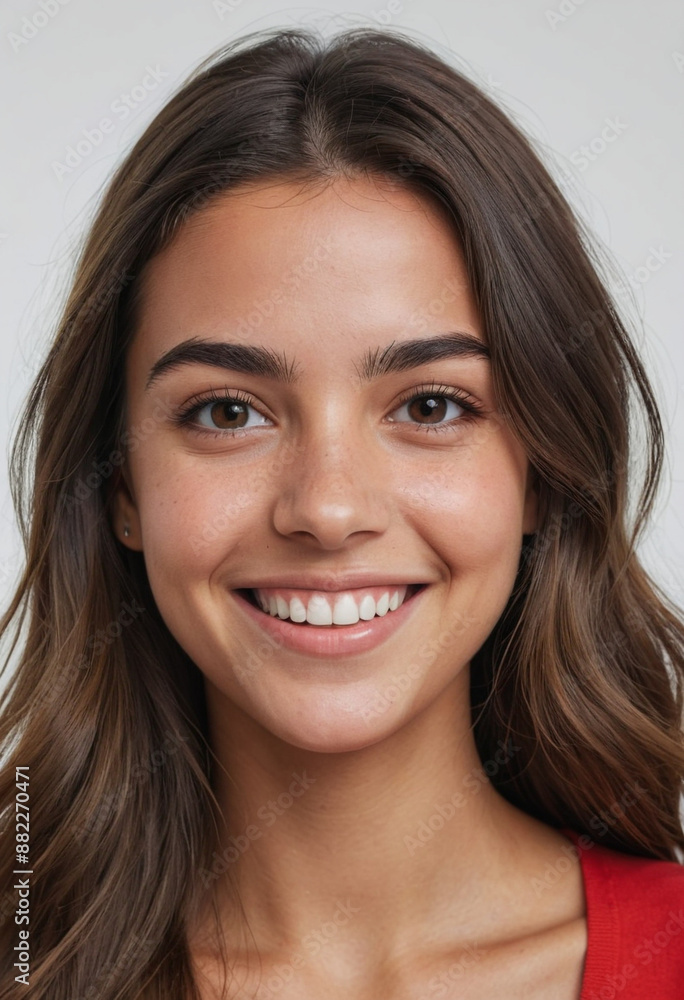 Portrait view of a regular happy smiling Portugal girl, ultra realistic, candid, social media, avatar image, plain solid background Portrait view of a regular happy smiling Portugal girl, ultra realistic, candid, social media, avatar image, plain solid background