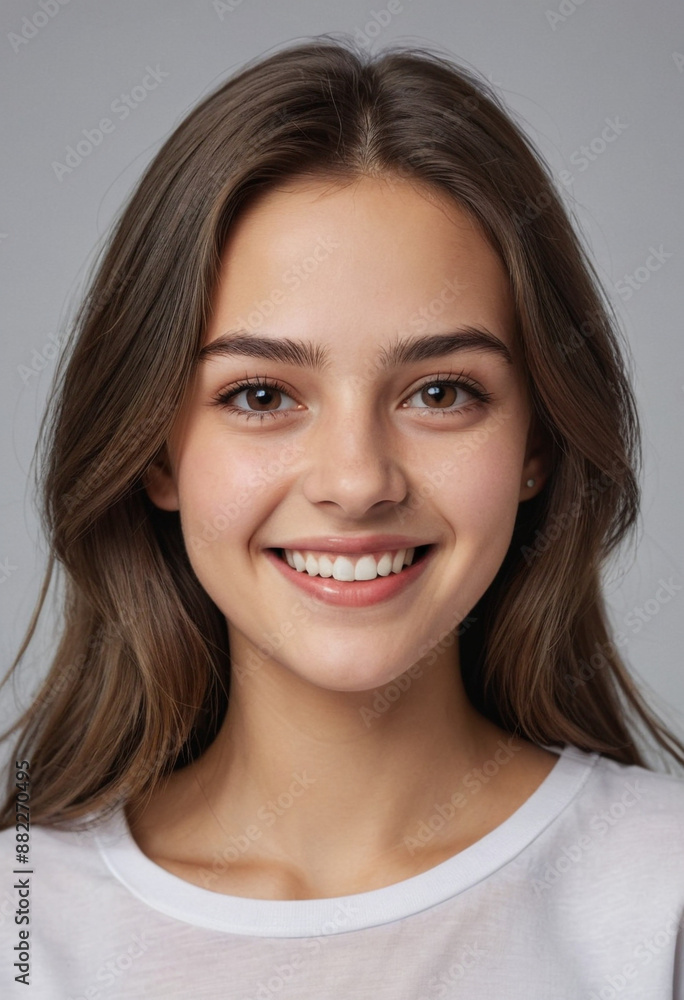 Portrait view of a regular happy smiling Romania girl, ultra realistic, candid, social media, avatar image, plain solid background Portrait view of a regular happy smiling Romania girl, ultra realistic, candid, social media, avatar image, plain solid background