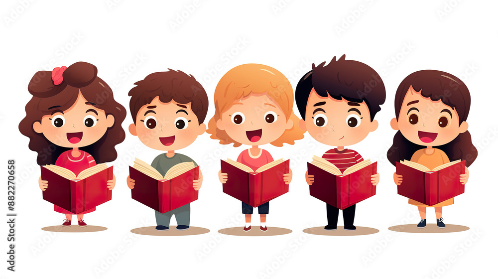 children with books open against a white background children with books open against a white background