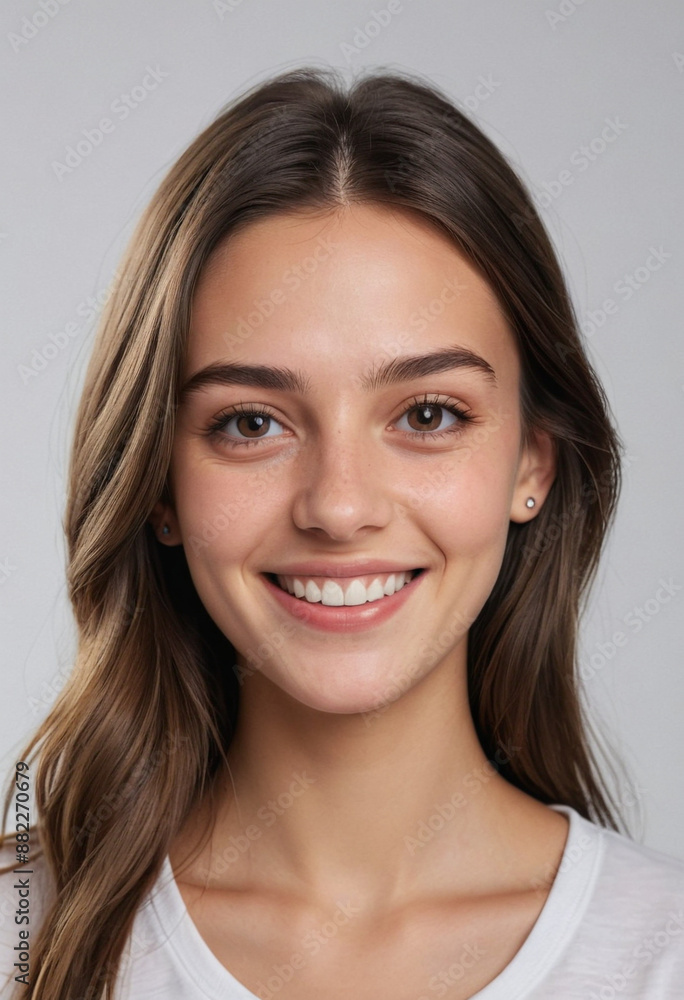 Portrait view of a regular happy smiling Serbia girl, ultra realistic, candid, social media, avatar image, plain solid background Portrait view of a regular happy smiling Serbia girl, ultra realistic, candid, social media, avatar image, plain solid background