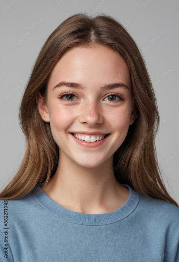 Portrait view of a regular happy smiling United Kingdom girl, ultra realistic, candid, social media, avatar image, plain solid background Portrait view of a regular happy smiling United Kingdom girl, ultra realistic, candid, social media, avatar image, plain solid background