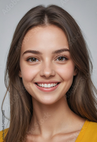 Portrait view of a regular happy smiling Ukraine girl, ultra realistic, candid, social media, avatar image, plain solid background