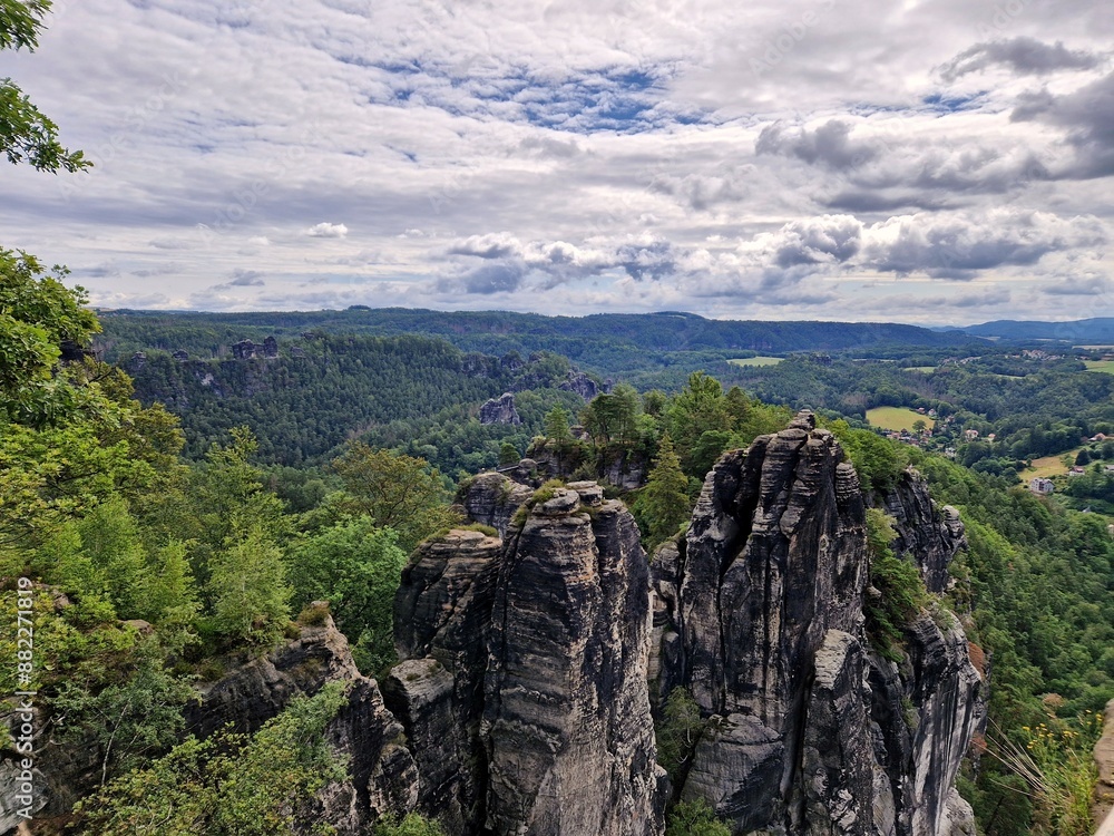 The Bastei is a rock formationin in the Elbe Sandstone Mountains of Germany. The Bastei is a rock formationin in the Elbe Sandstone Mountains of Germany.