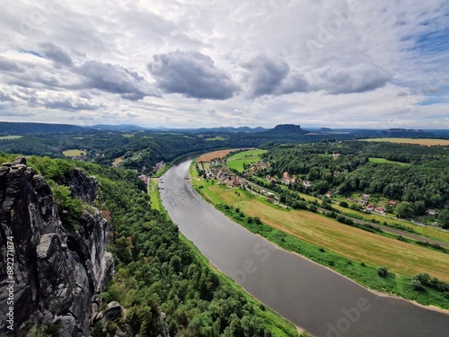 The Bastei is a rock formation rising 194 metres (636 ft) above the Elbe River in the Elbe Sandstone Mountains of Germany.