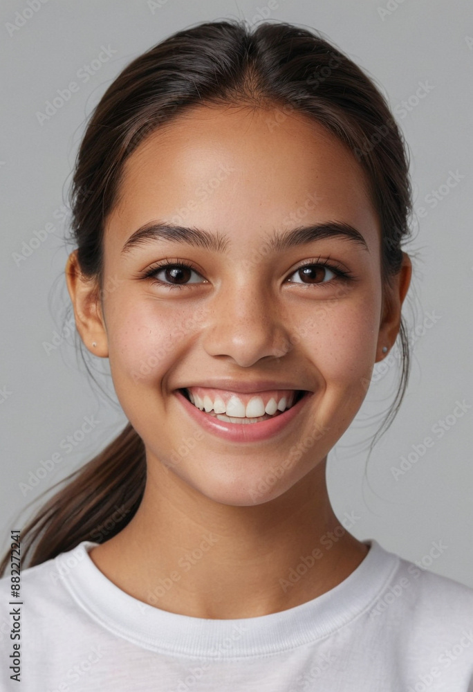 Portrait view of a regular happy smiling Palau girl, ultra realistic, candid, social media, avatar image, plain solid background Portrait view of a regular happy smiling Palau girl, ultra realistic, candid, social media, avatar image, plain solid background