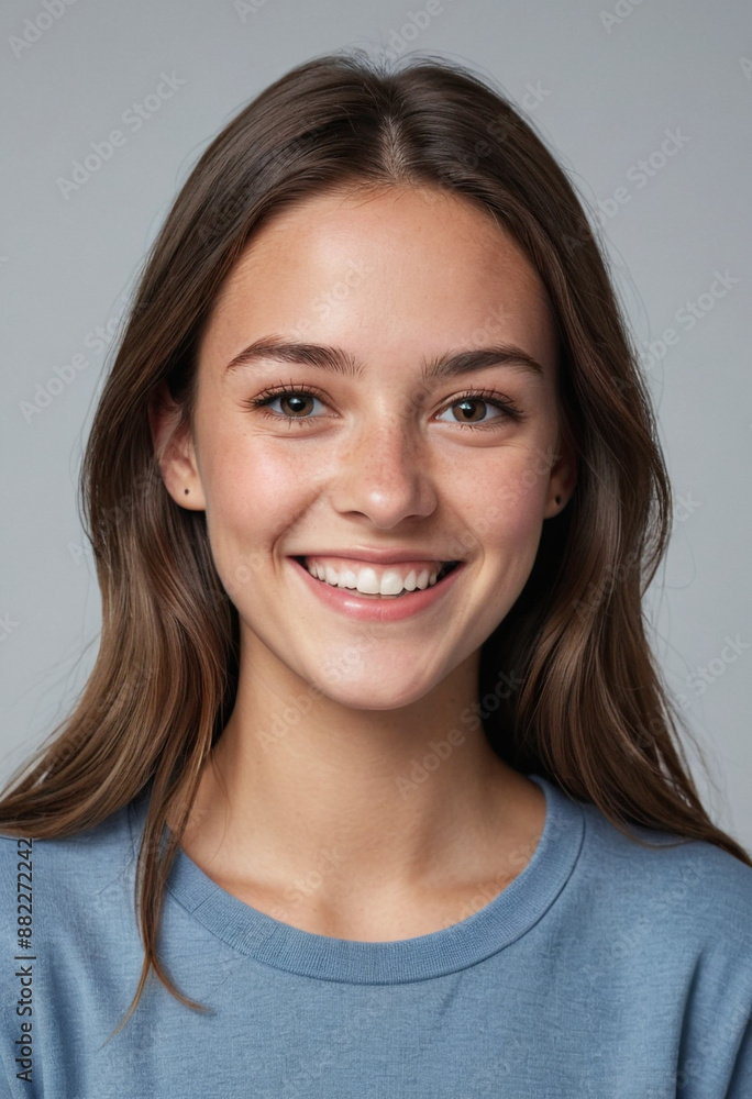 Portrait view of a regular happy smiling New Zealand girl, ultra realistic, candid, social media, avatar image, plain solid background Portrait view of a regular happy smiling New Zealand girl, ultra realistic, candid, social media, avatar image, plain solid background