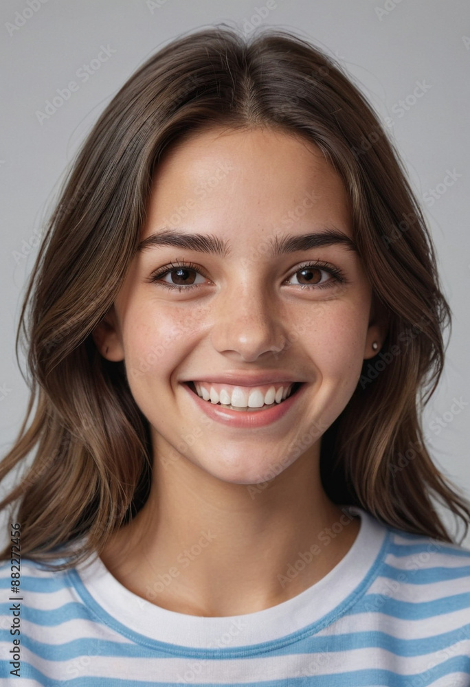 Portrait view of a regular happy smiling Argentina girl, ultra realistic, candid, social media, avatar image, plain solid background Portrait view of a regular happy smiling Argentina girl, ultra realistic, candid, social media, avatar image, plain solid background