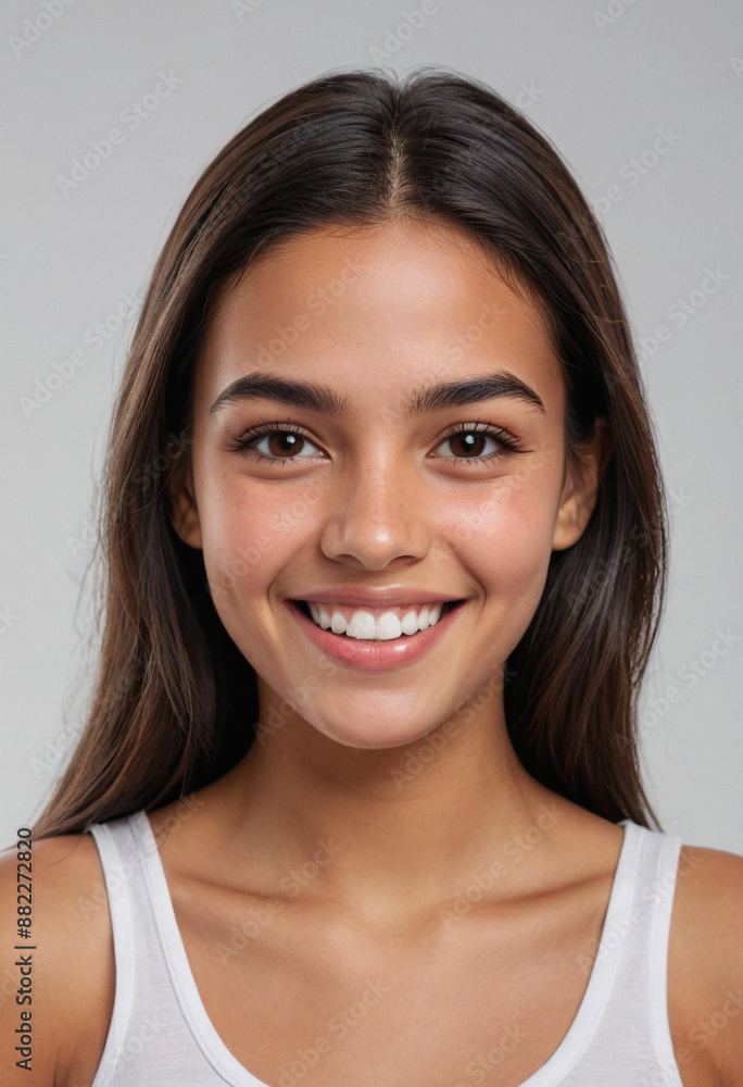 Portrait view of a regular happy smiling Venezuela girl, ultra realistic, candid, social media, avatar image, plain solid background Portrait view of a regular happy smiling Venezuela girl, ultra realistic, candid, social media, avatar image, plain solid background