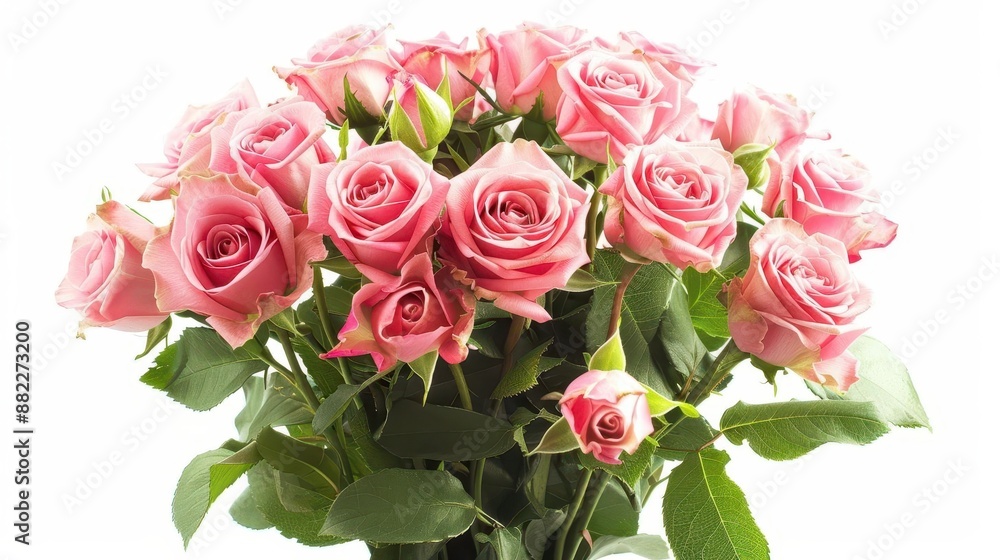 exquisite bouquet of lush pink roses in full bloom velvety petals capturing light creating depth and texture arranged against crisp white background for maximum visual impact exquisite bouquet of lush pink roses in full bloom velvety petals capturing light creating depth and texture arranged against crisp white background for maximum visual impact