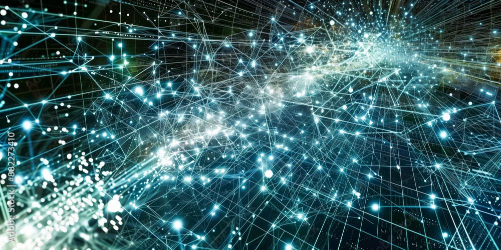 Abstract glowing digital mesh background with network connections and nodes - AI Generated Abstract glowing digital mesh background with network connections and nodes - AI Generated