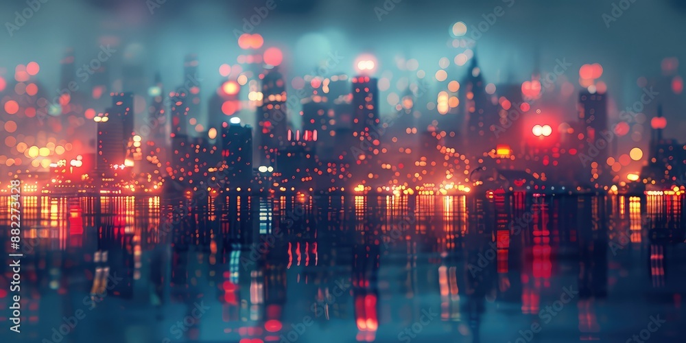 Obraz premium City lights reflecting on water at night