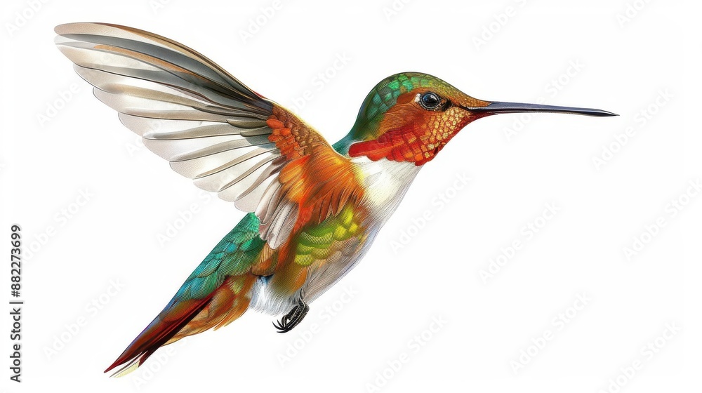 Fototapeta premium graceful hummingbird in flight isolated on white ai generated nature illustration