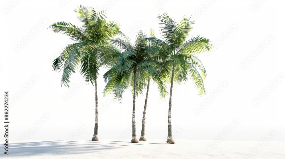 hyperrealistic render of coconut palm trees with intricate leaf details isolated on crisp white background casting soft shadows hyperrealistic render of coconut palm trees with intricate leaf details isolated on crisp white background casting soft shadows