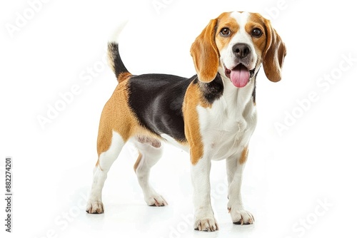 Beagle White Background. Cute Young Beagle Dog Isolated on White Background