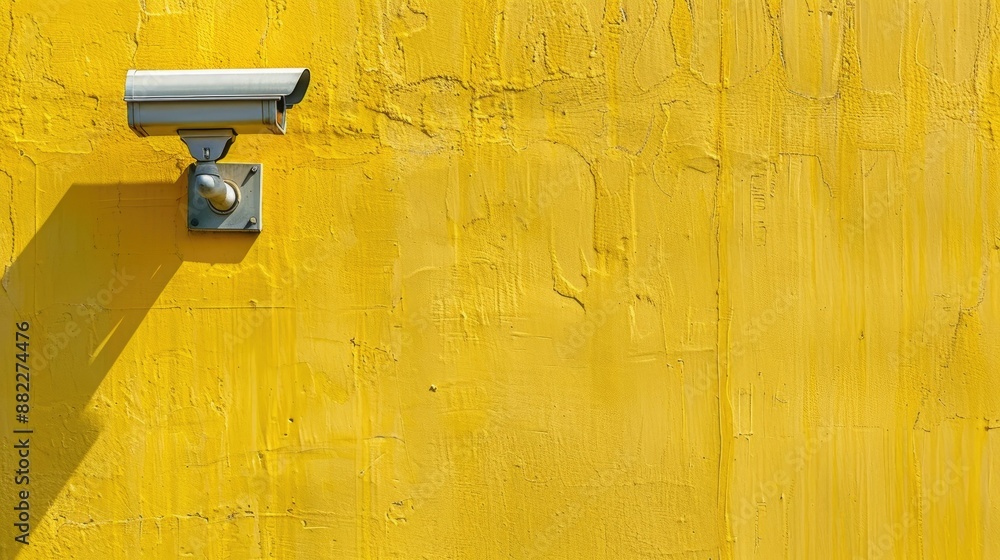 Minimal creative concept of security camera on a yellow wall Minimal creative concept of security camera on a yellow wall