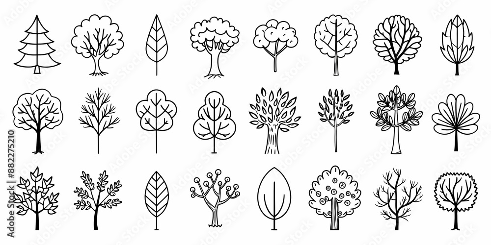 Obraz premium Minimalist tree collection with various artistic and geometric designs