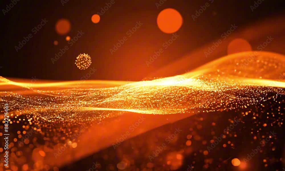 Digital orange particles wave and light abstract background with shining dots stars Digital orange particles wave and light abstract background with shining dots stars