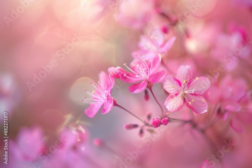 Tiny Pink Flowers in Garden. Beautiful Closeup of Nature Plant Blossom