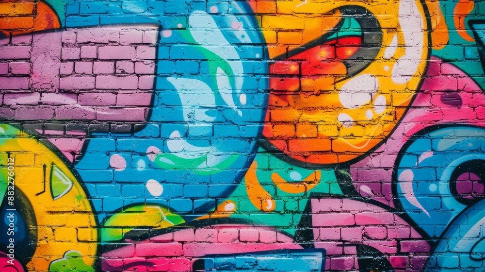 Vibrant Urban Graffiti Art on Brick Wall for Creative Backgrounds Vibrant Urban Graffiti Art on Brick Wall for Creative Backgrounds