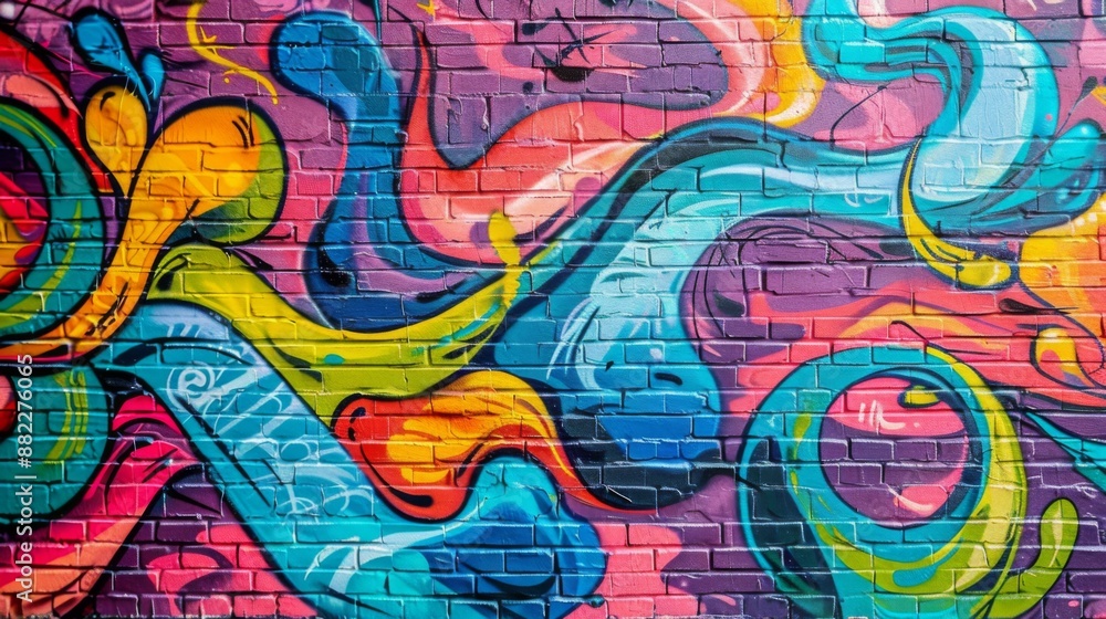 Fun and Bright Graffiti on Brick Wall Ideal for Background Image Fun and Bright Graffiti on Brick Wall Ideal for Background Image