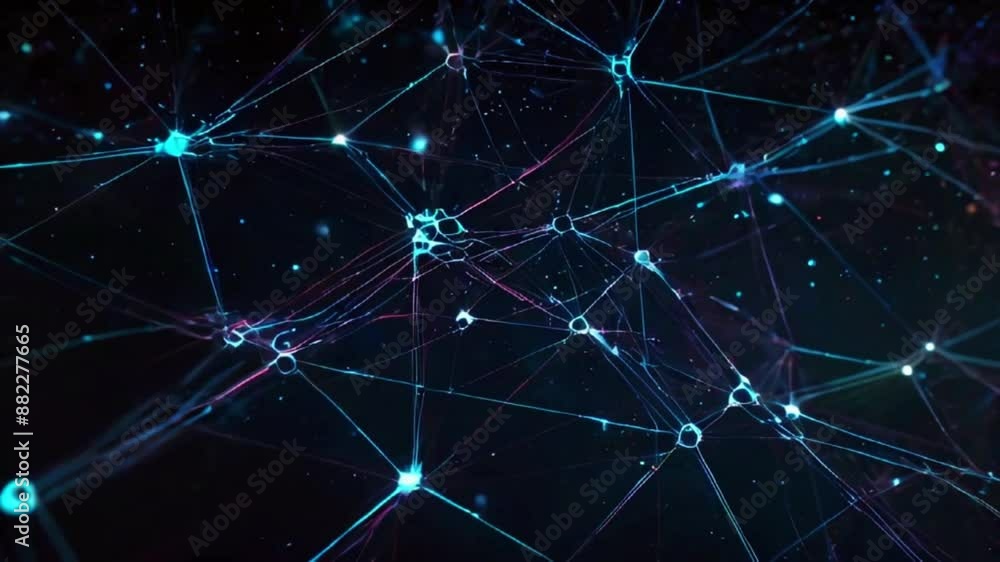 A dark, cosmic-themed network where data nodes are like stars in a galaxy, connected by glowing lines representing the hidden connections in a vast data web, 4K wallpaper animation video A dark, cosmic-themed network where data nodes are like stars in a galaxy, connected by glowing lines representing the hidden connections in a vast data web, 4K wallpaper animation video