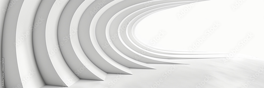 Simple Curved Lines Creating Spatial Abstract Pattern on White Wall Background, Banner Style. Simple Curved Lines Creating Spatial Abstract Pattern on White Wall Background, Banner Style.