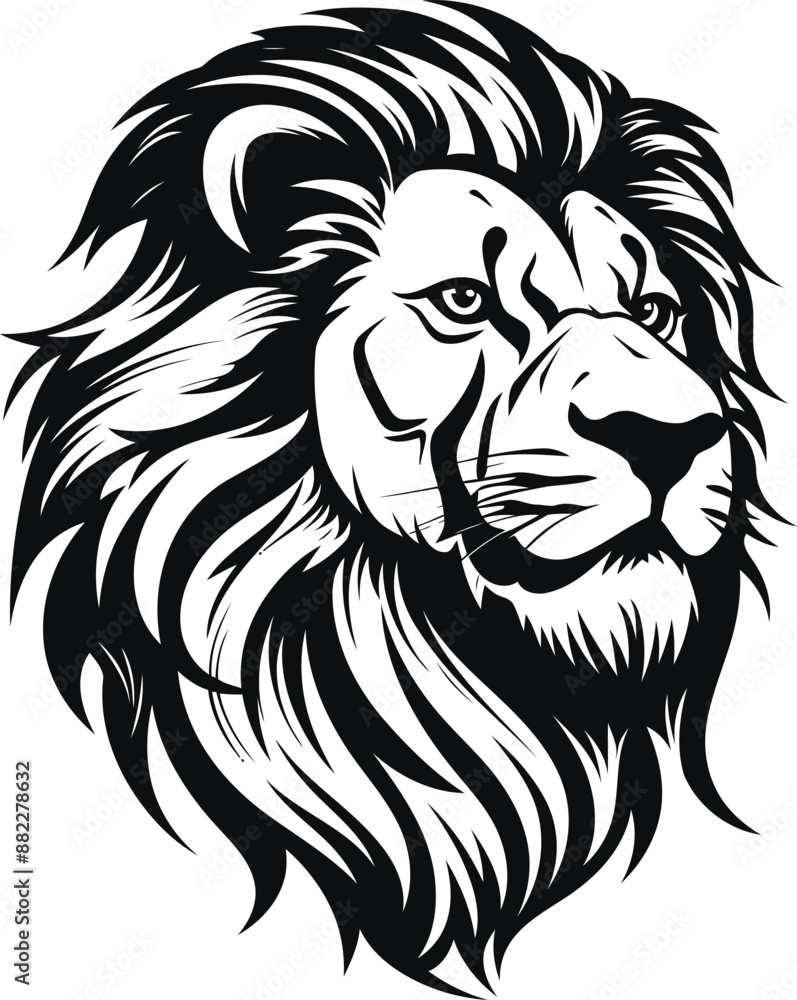 Fototapeta premium Hand drawn lion head logo black and white silhouette vector illustrations for print, cutout, wall art, clip art,