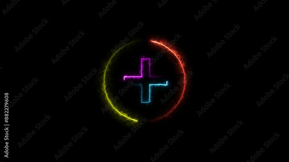 plus icon neon color animation black background. plus icon neon color animation black background.